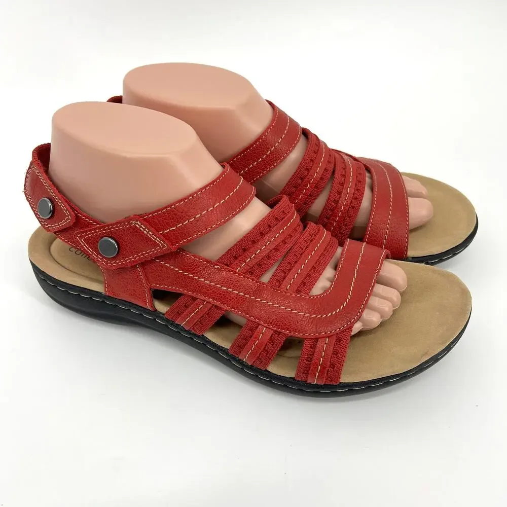 Clarks Womens Laurieann Erin Red Leather Sandals Size 9
